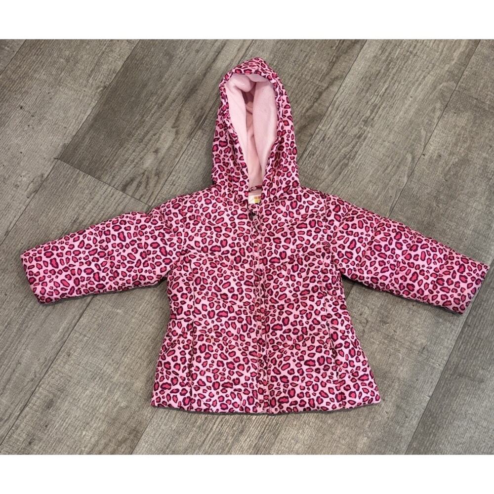 Healthtex Toddler Girls 24M Pink Leopard, Print Hooded Puffer Jacket Fleece Line